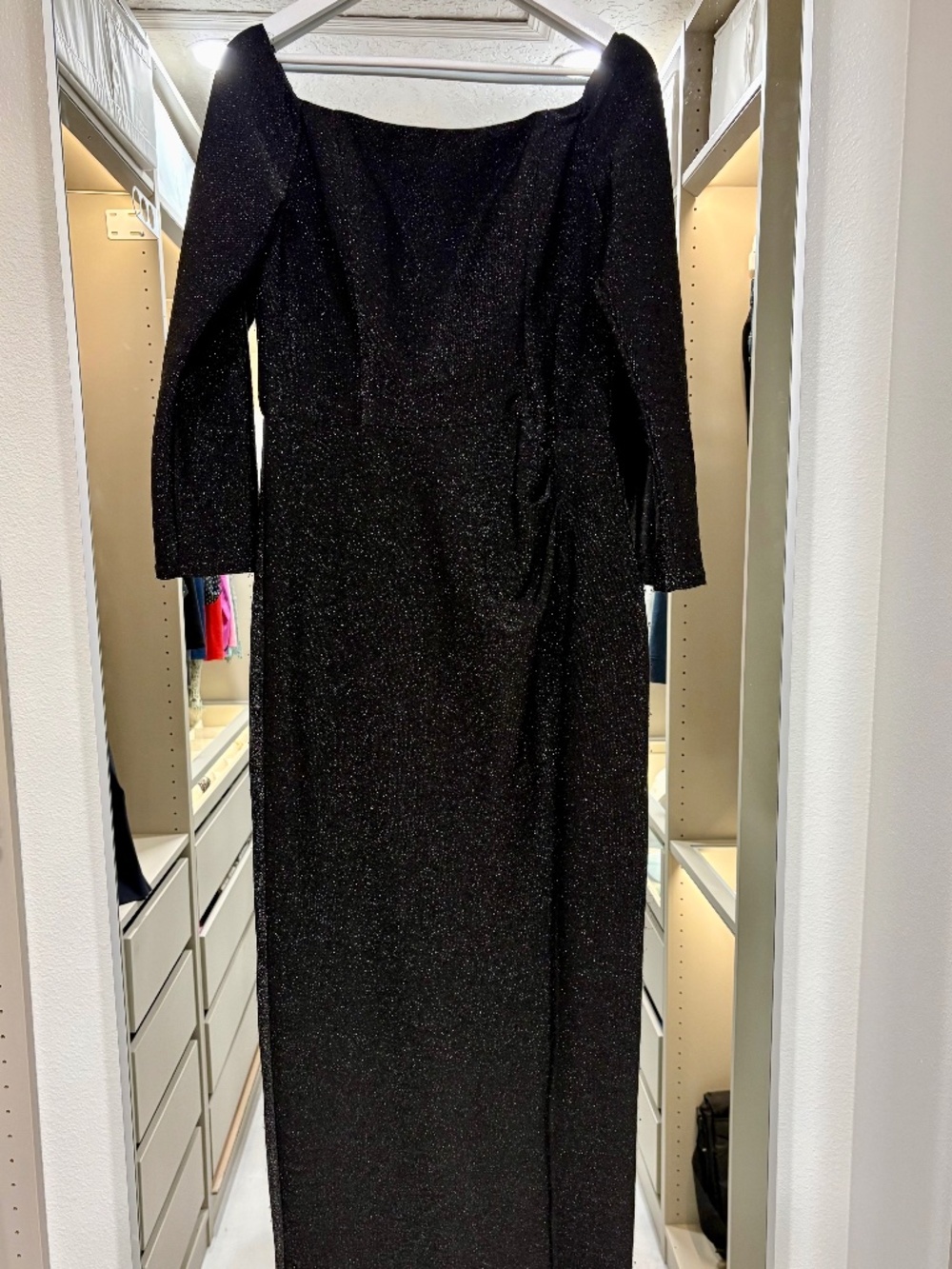 Off Shoulder Long Black Dress ¾ Sleeve